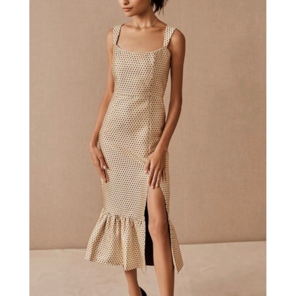 Sachin & Babi Chatham Dress Sz 6 Gold w/Brown Polka Dots Elegant Wedding Bride
